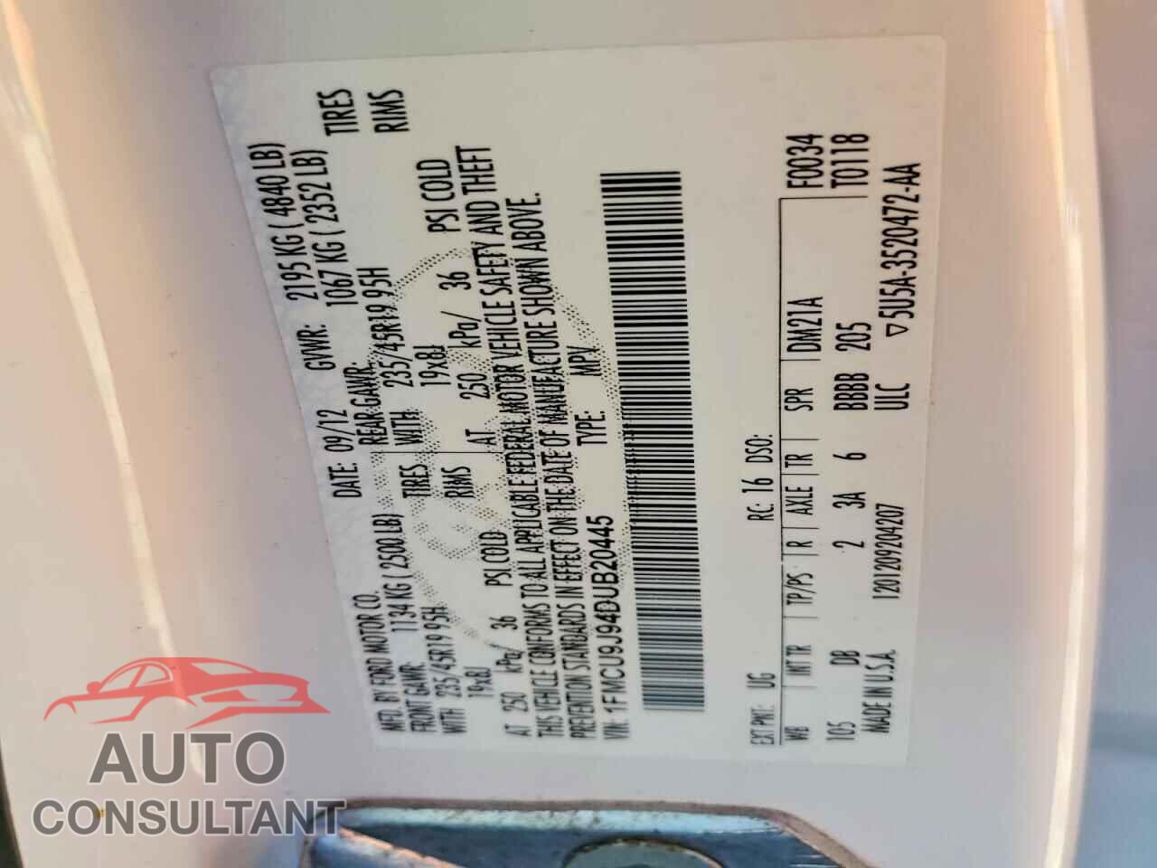 FORD ESCAPE 2013 - 1FMCU9J94DUB20445