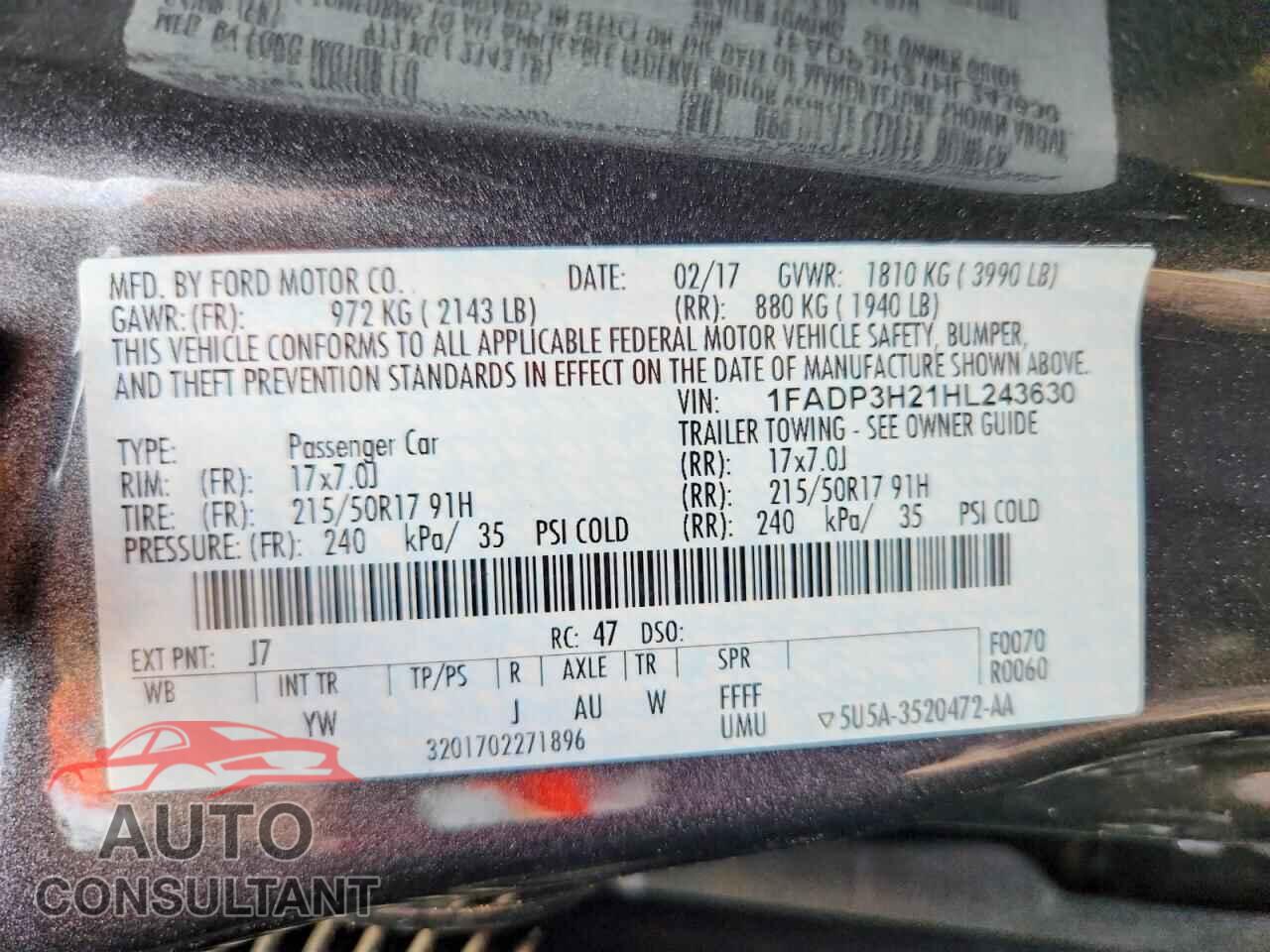 FORD FOCUS 2017 - 1FADP3H21HL243630