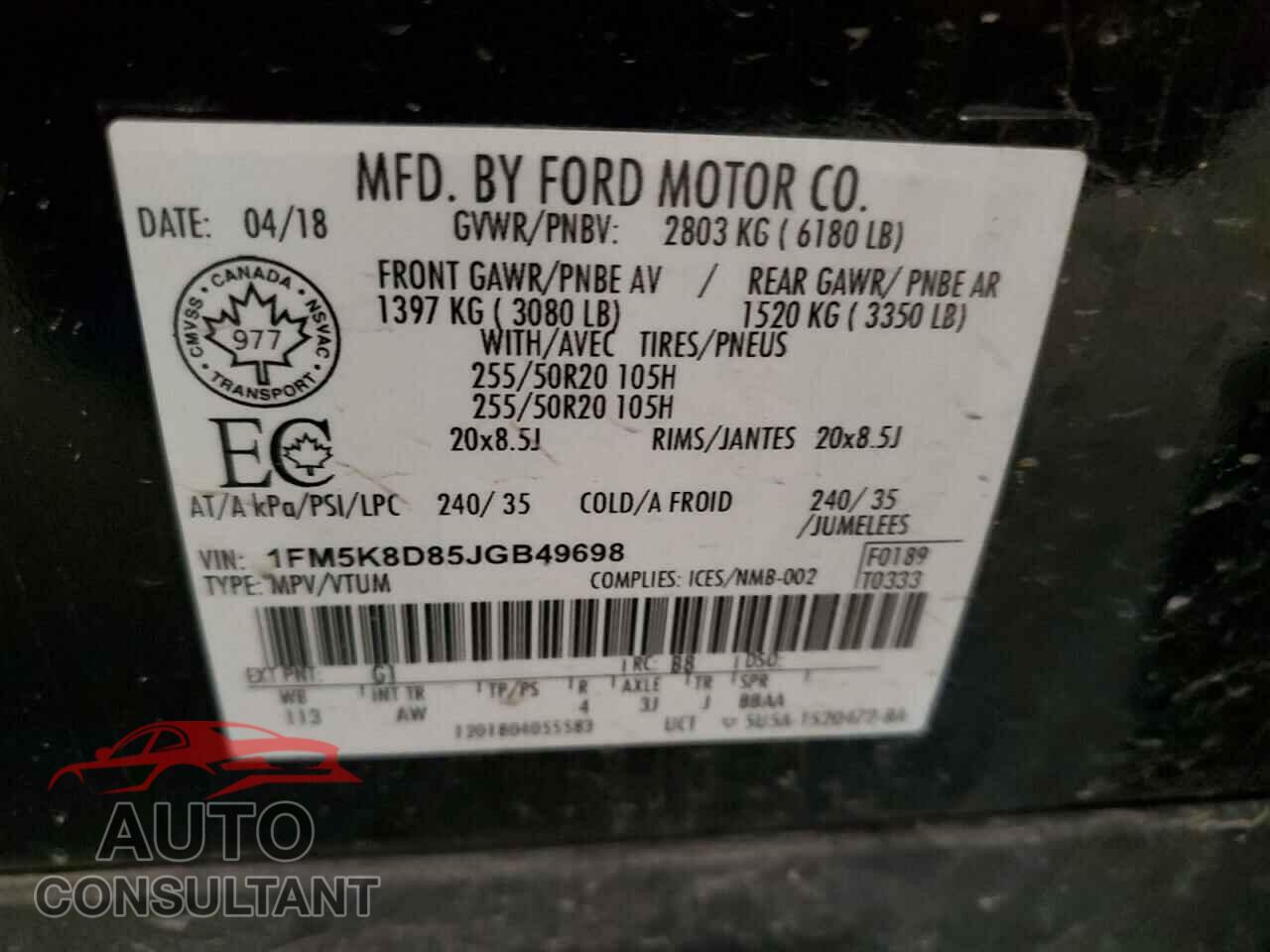 FORD EXPLORER 2018 - 1FM5K8D85JGB49698