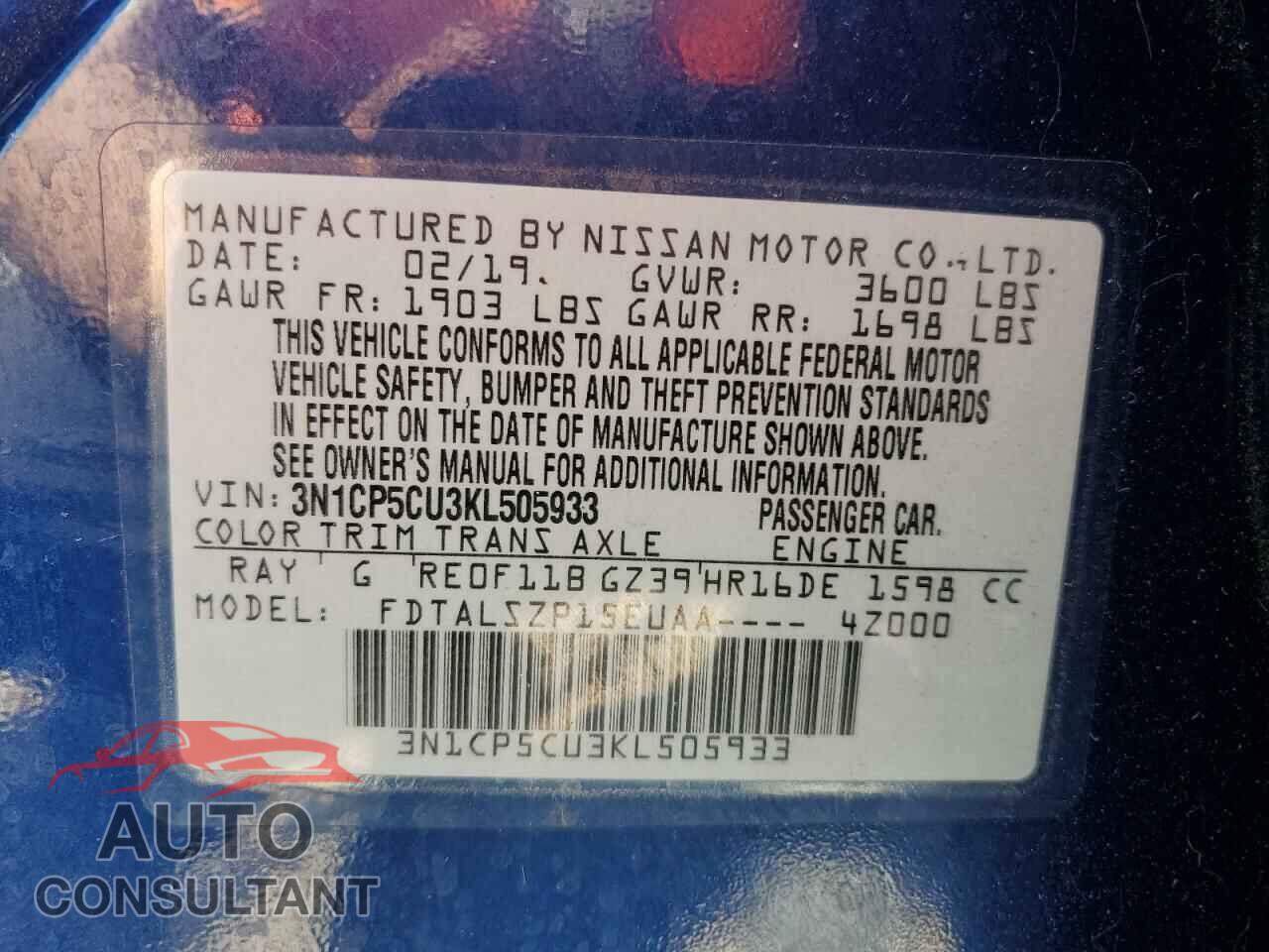 NISSAN KICKS 2019 - 3N1CP5CU3KL505933