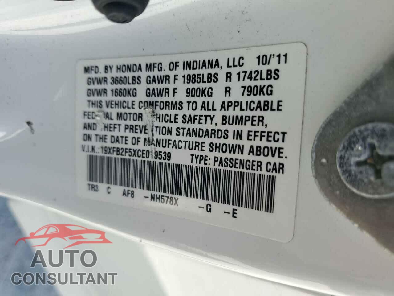 HONDA CIVIC 2012 - 19XFB2F5XCE019539