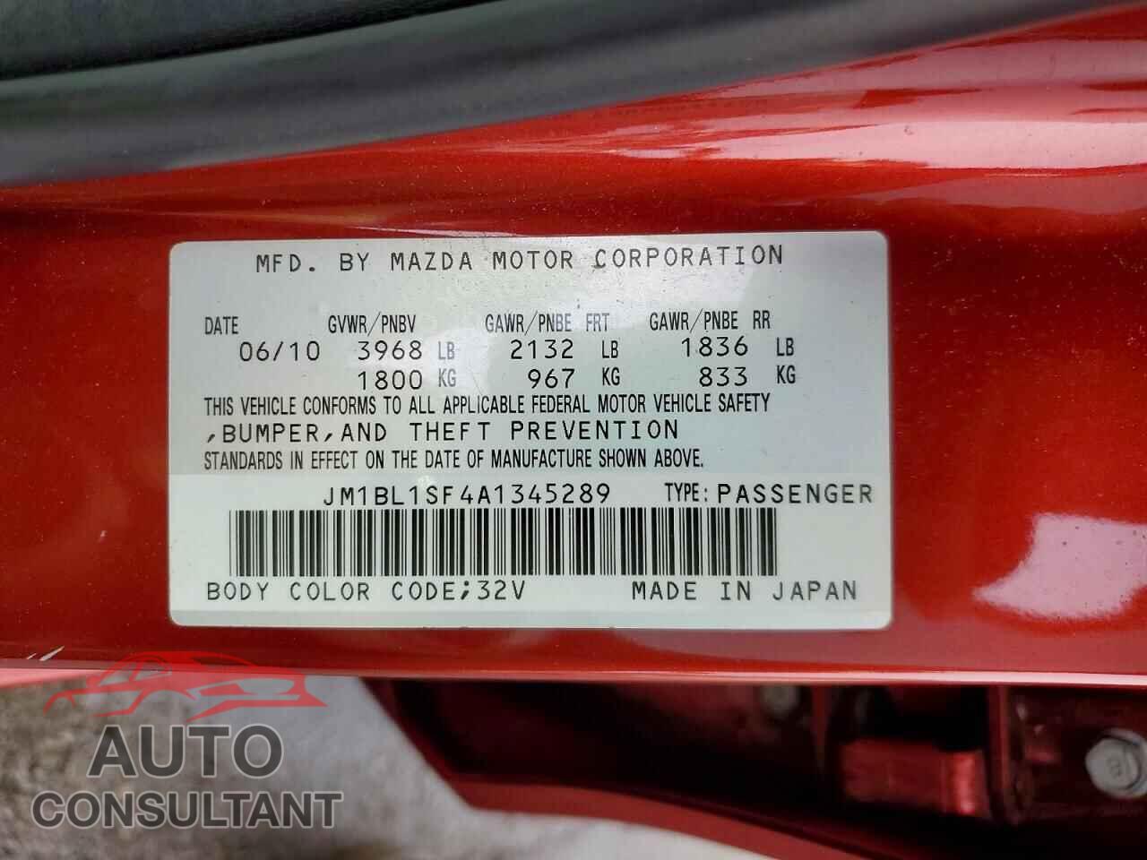 MAZDA 3 2010 - JM1BL1SF4A1345289