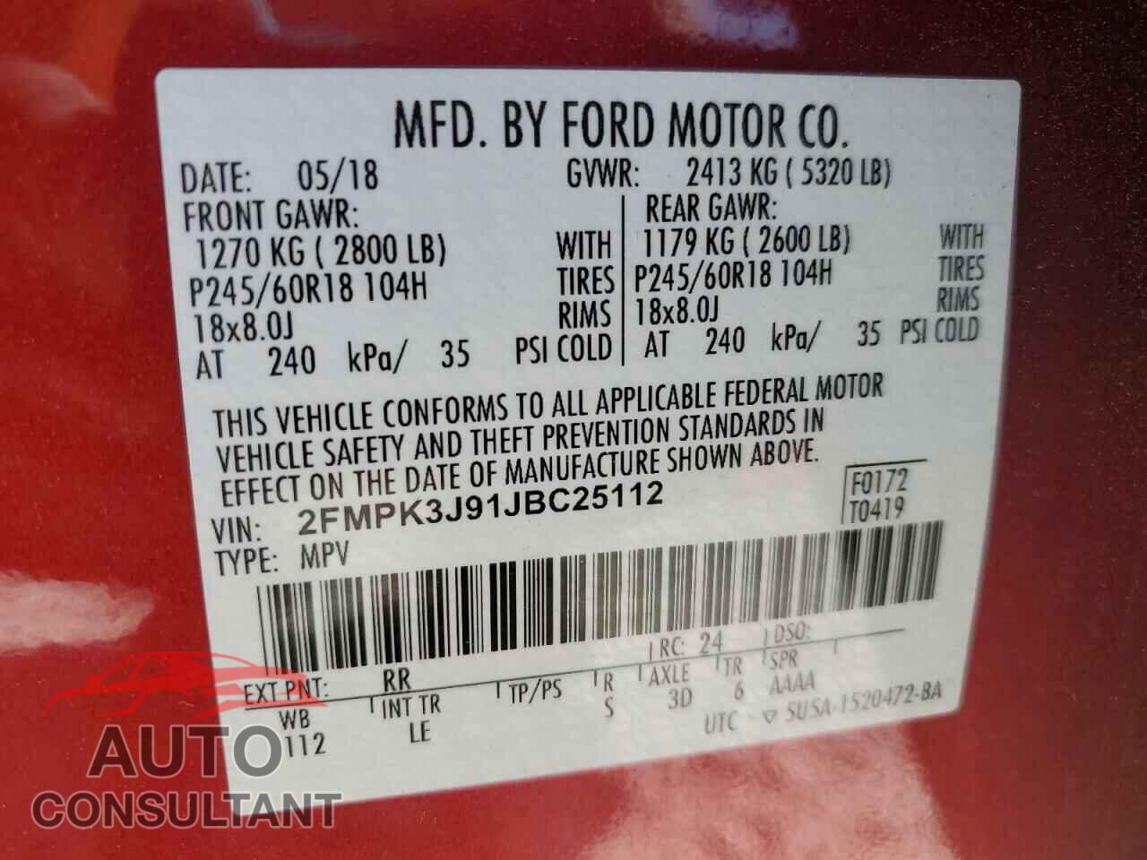 FORD EDGE 2018 - 2FMPK3J91JBC25112