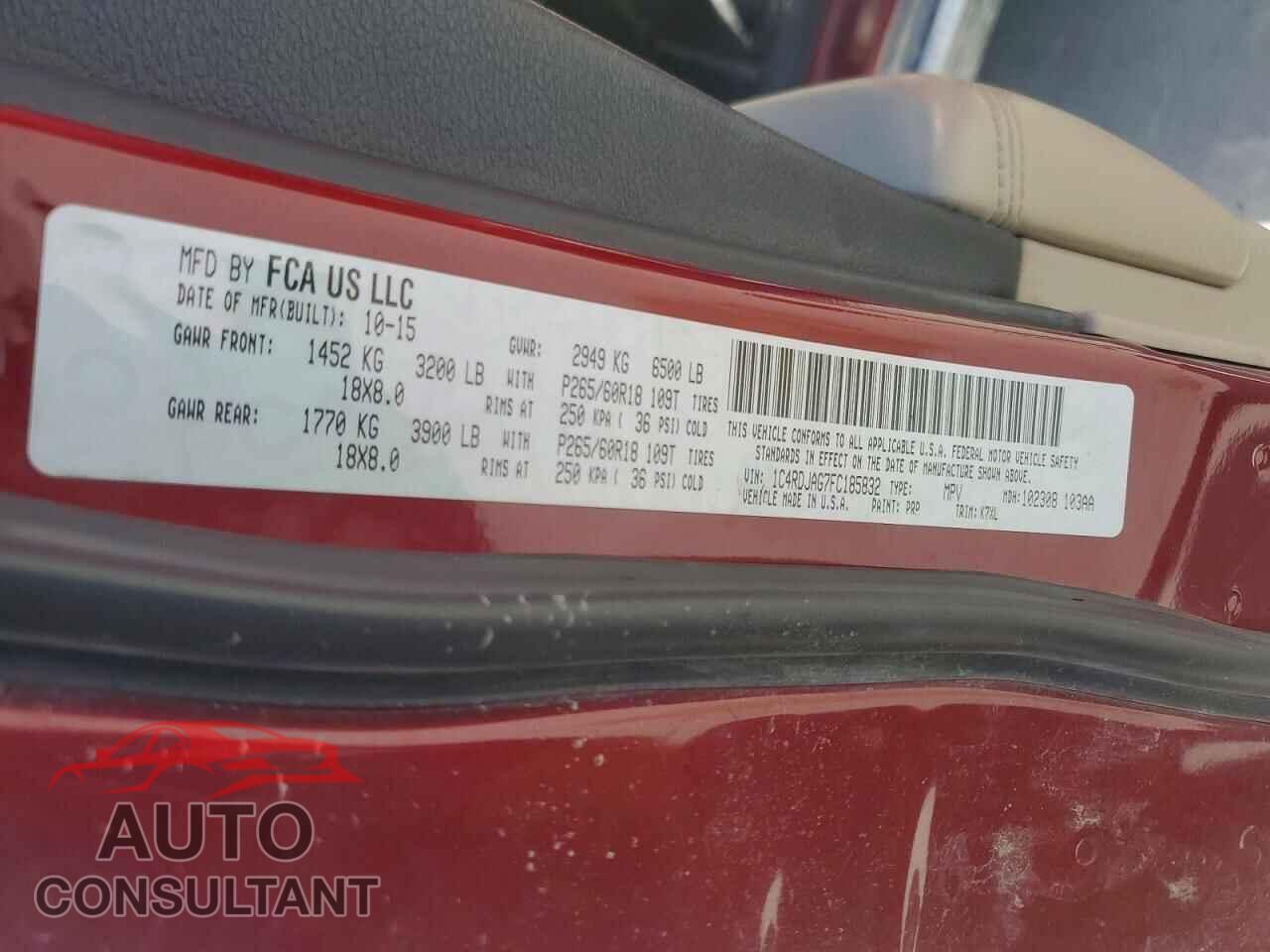 DODGE DURANGO 2015 - 1C4RDJAG7FC185832