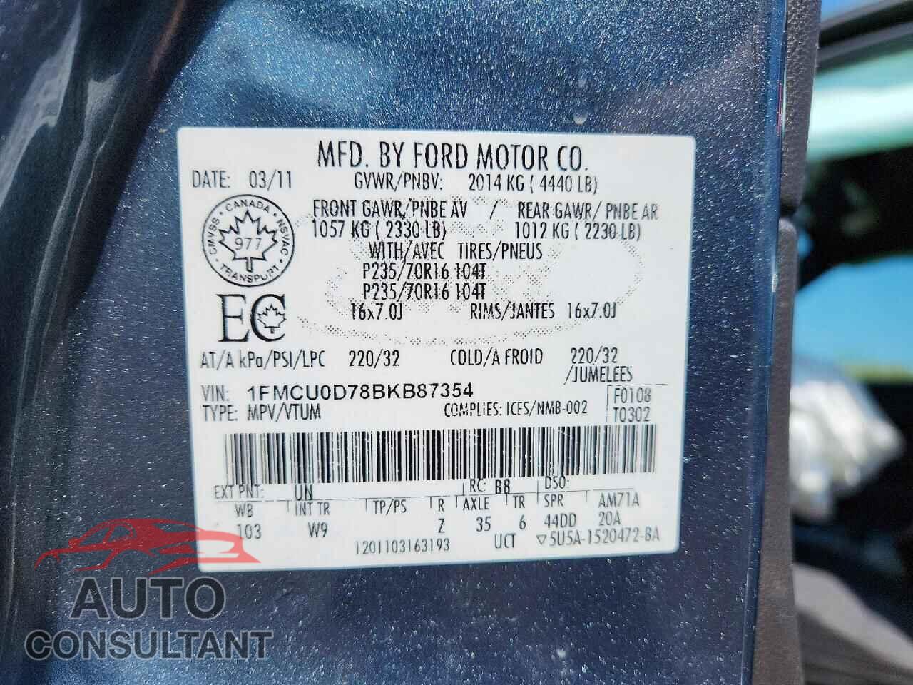 FORD ESCAPE 2011 - 1FMCU0D78BKB87354