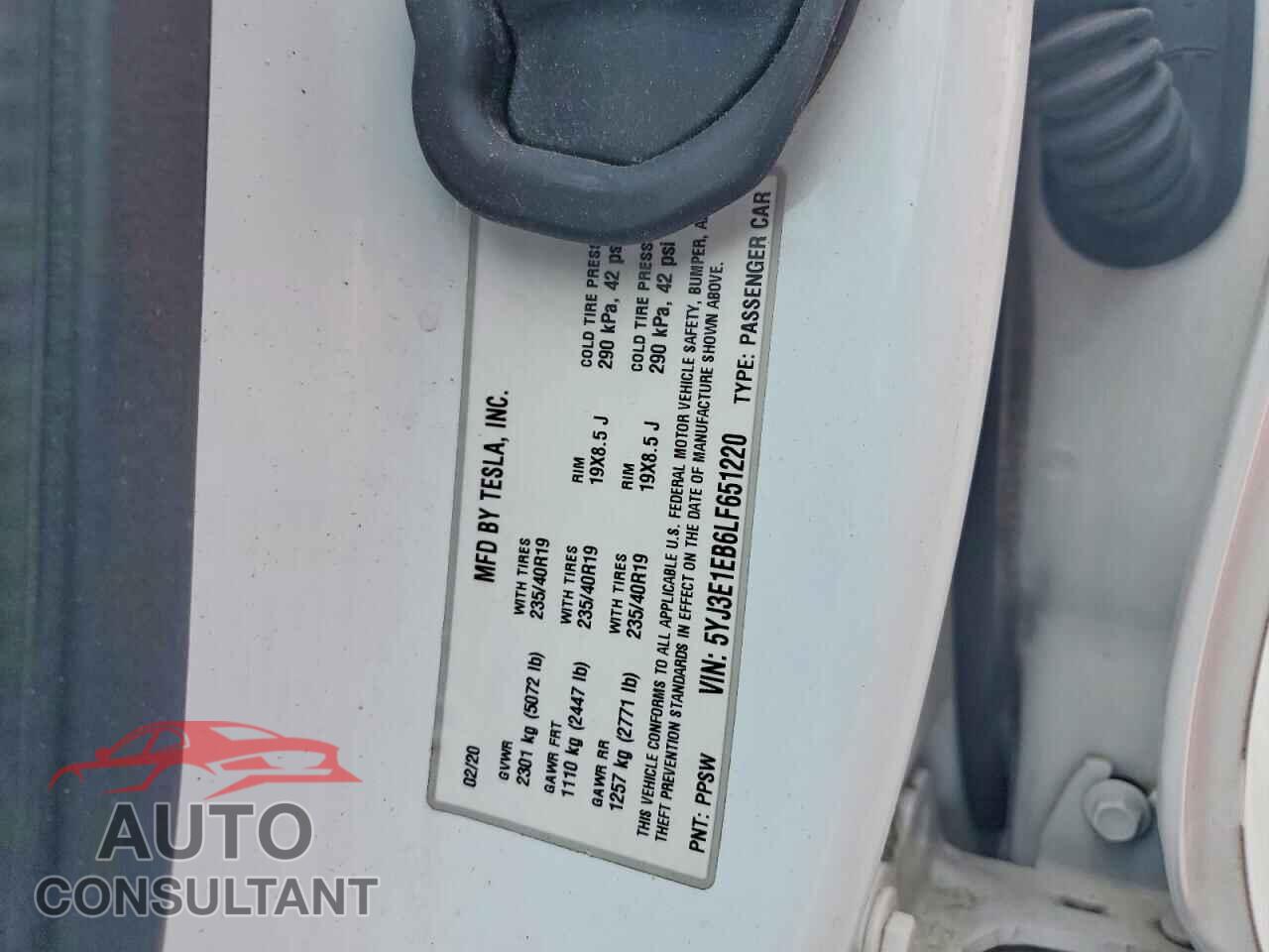 TESLA MODEL 3 2020 - 5YJ3E1EB6LF651220