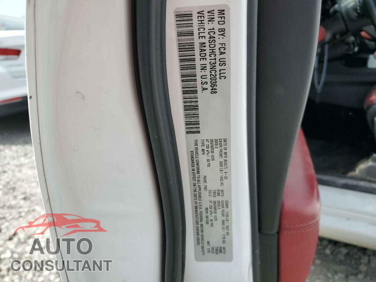 DODGE DURANGO 2022 - 1C4SDHCT3NC203648