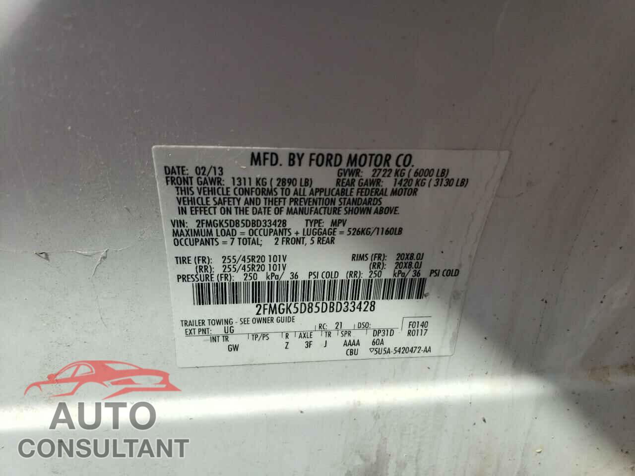 FORD FLEX 2013 - 2FMGK5D85DBD33428