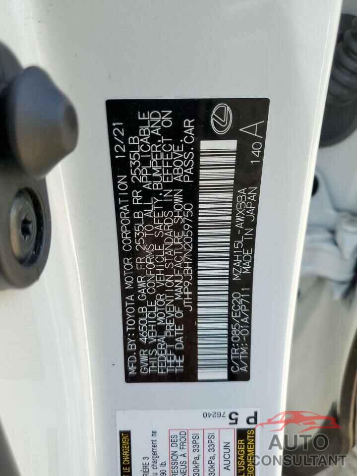 LEXUS UX 250H BA 2022 - JTHP9JBH7N2059750