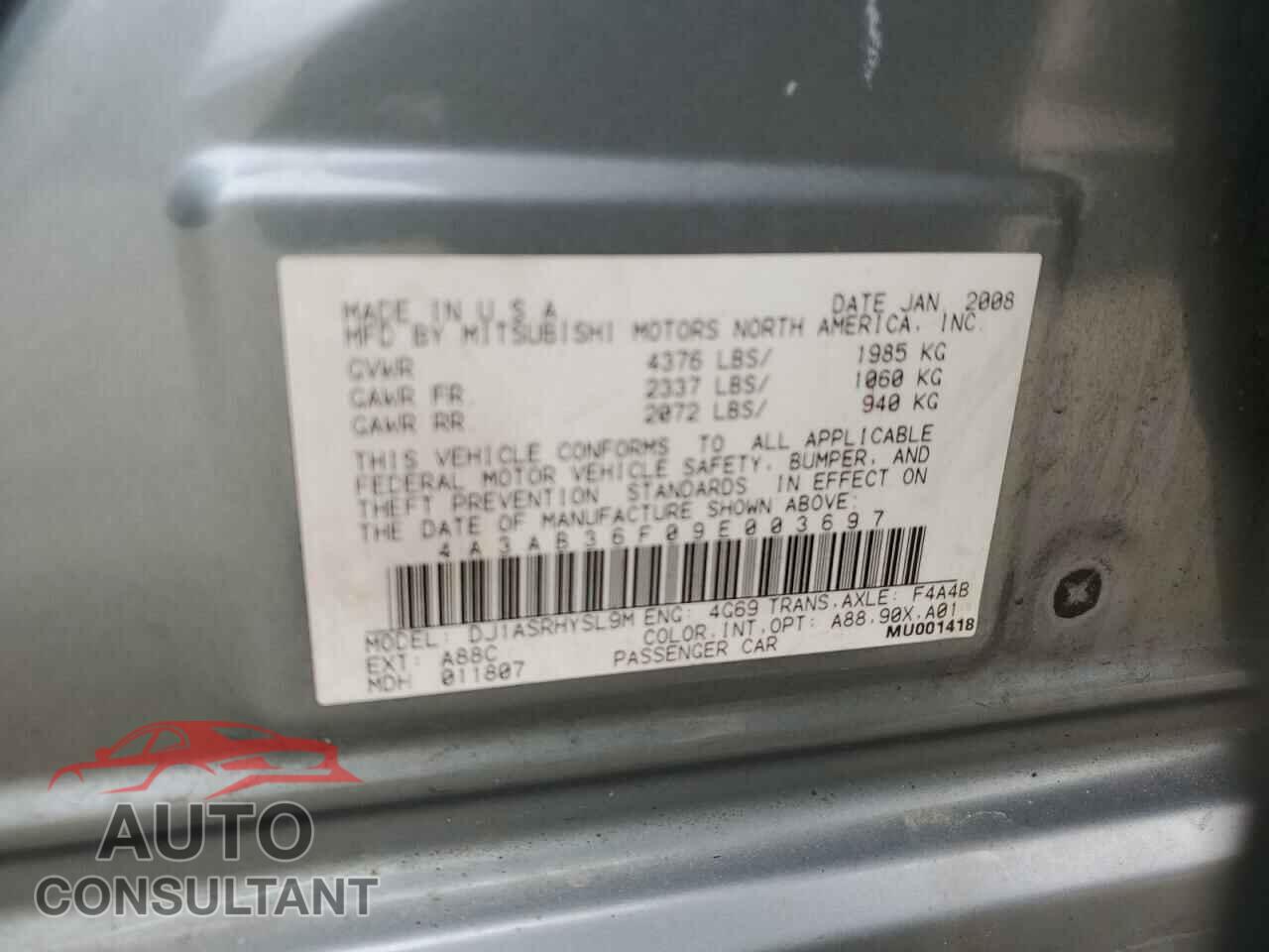 MITSUBISHI GALANT 2009 - 4A3AB36F09E003697