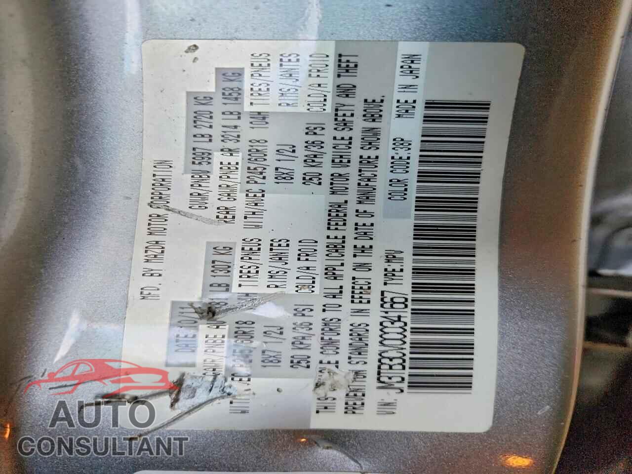 MAZDA CX-9 2012 - JM3TB3CV0C0341667