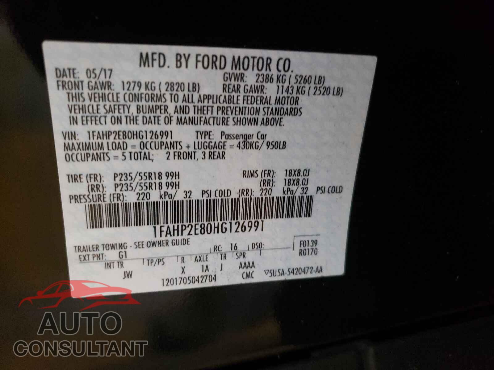 FORD TAURUS 2017 - 1FAHP2E80HG126991