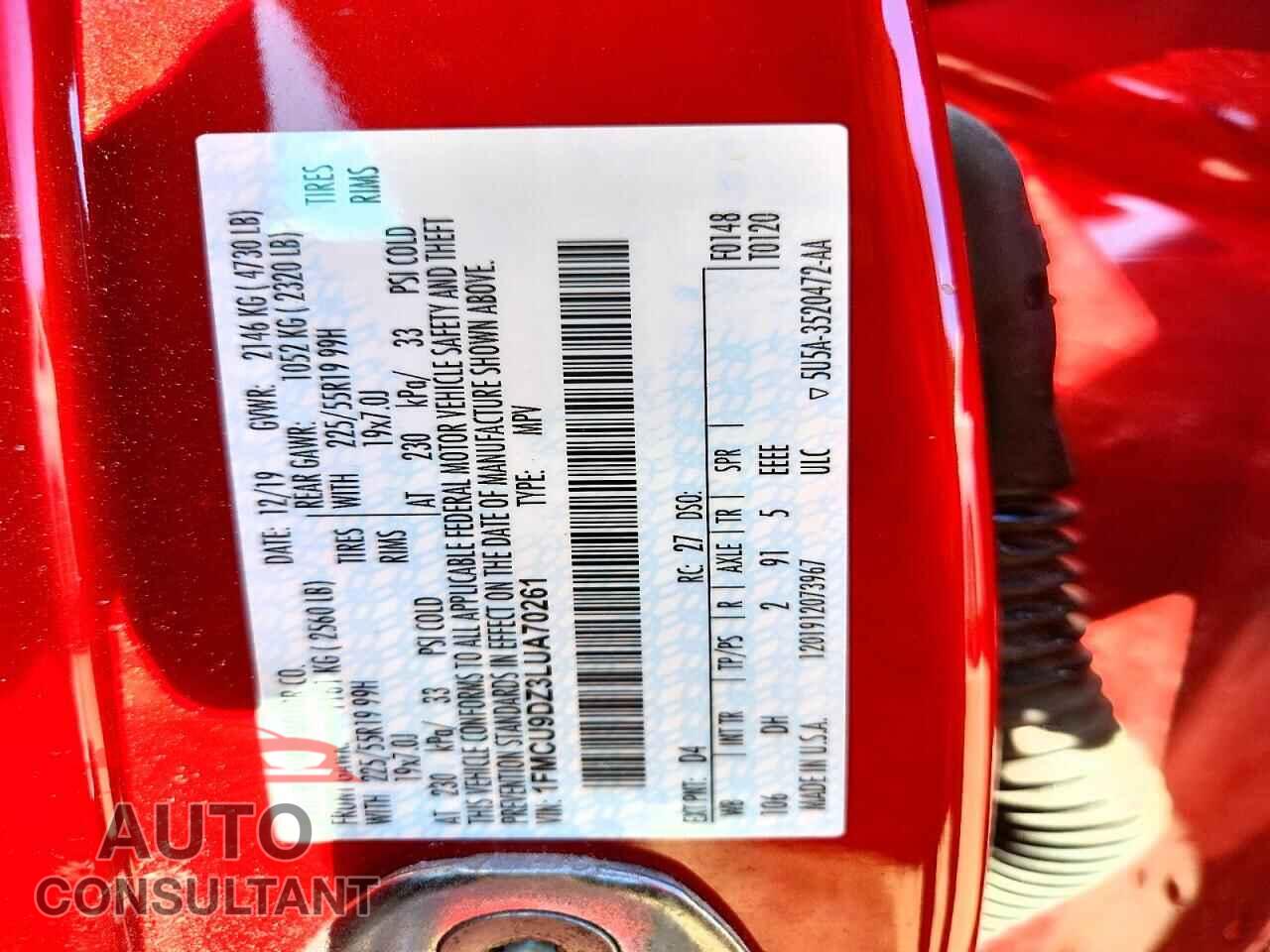 FORD ESCAPE 2020 - 1FMCU9DZ3LUA70261