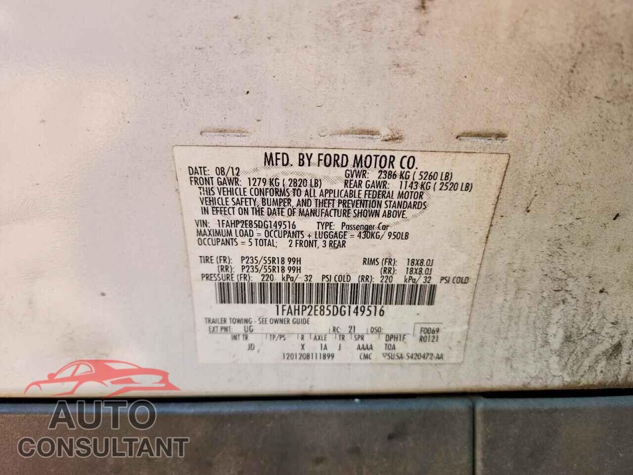 FORD TAURUS 2013 - 1FAHP2E85DG149516