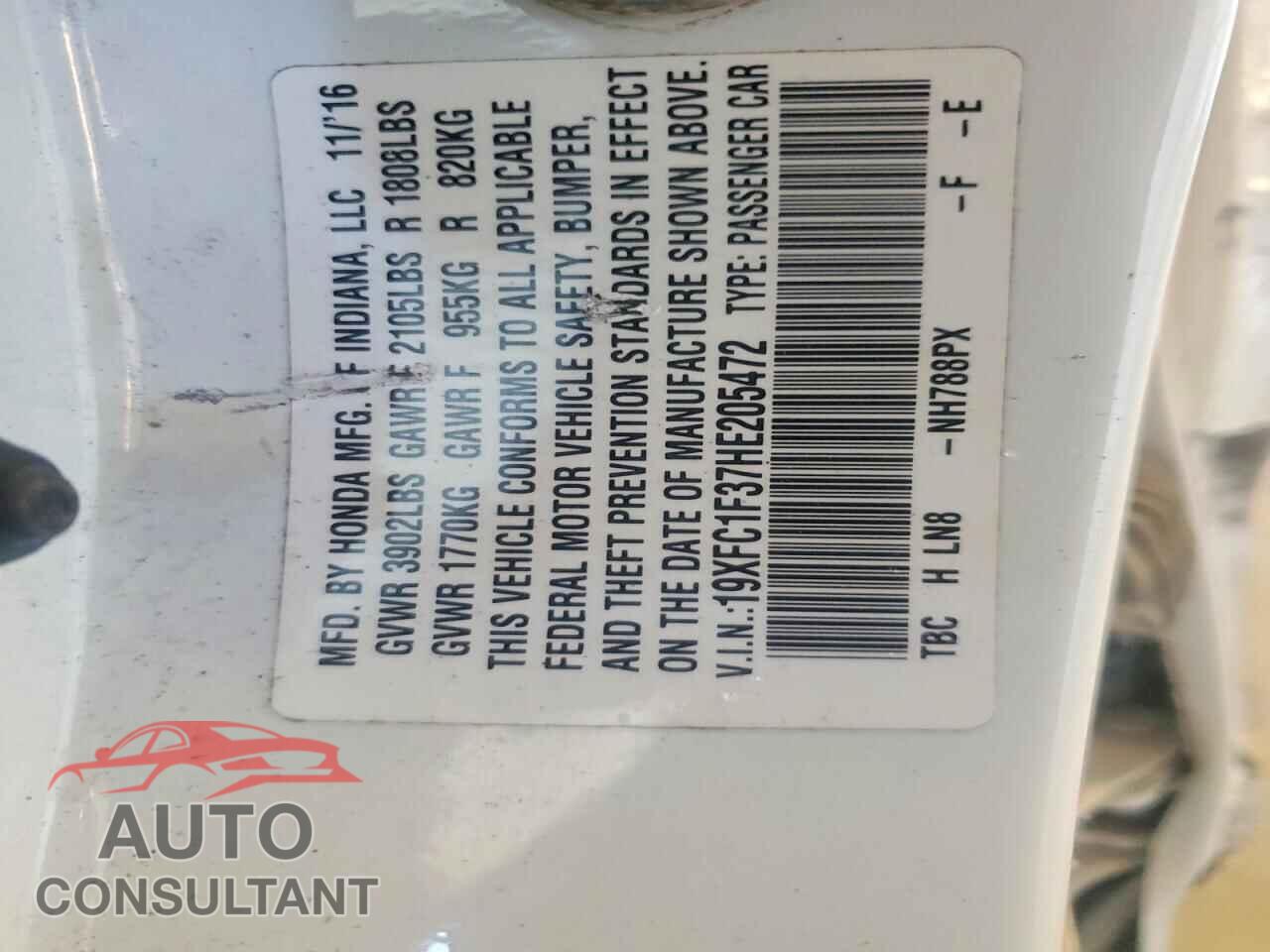 HONDA CIVIC 2017 - 19XFC1F37HE205472