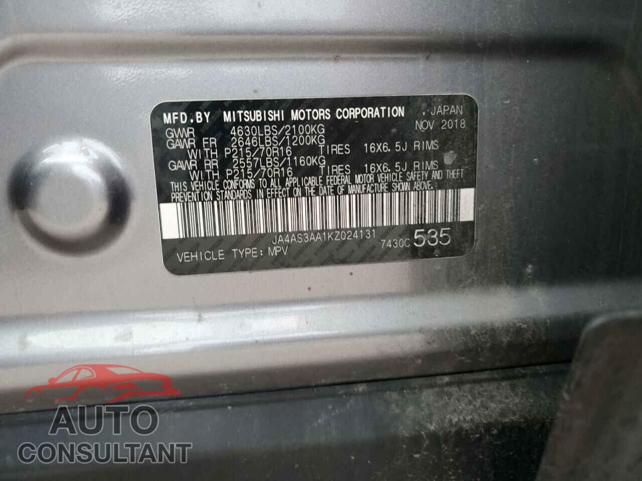 MITSUBISHI ECLIPSE 2019 - JA4AS3AA1KZ024131