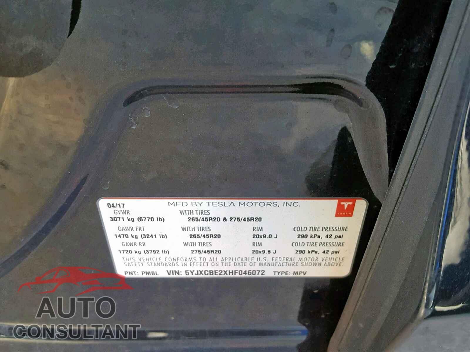 TESLA MODEL X 2017 - 5YJXCBE2XHF046072