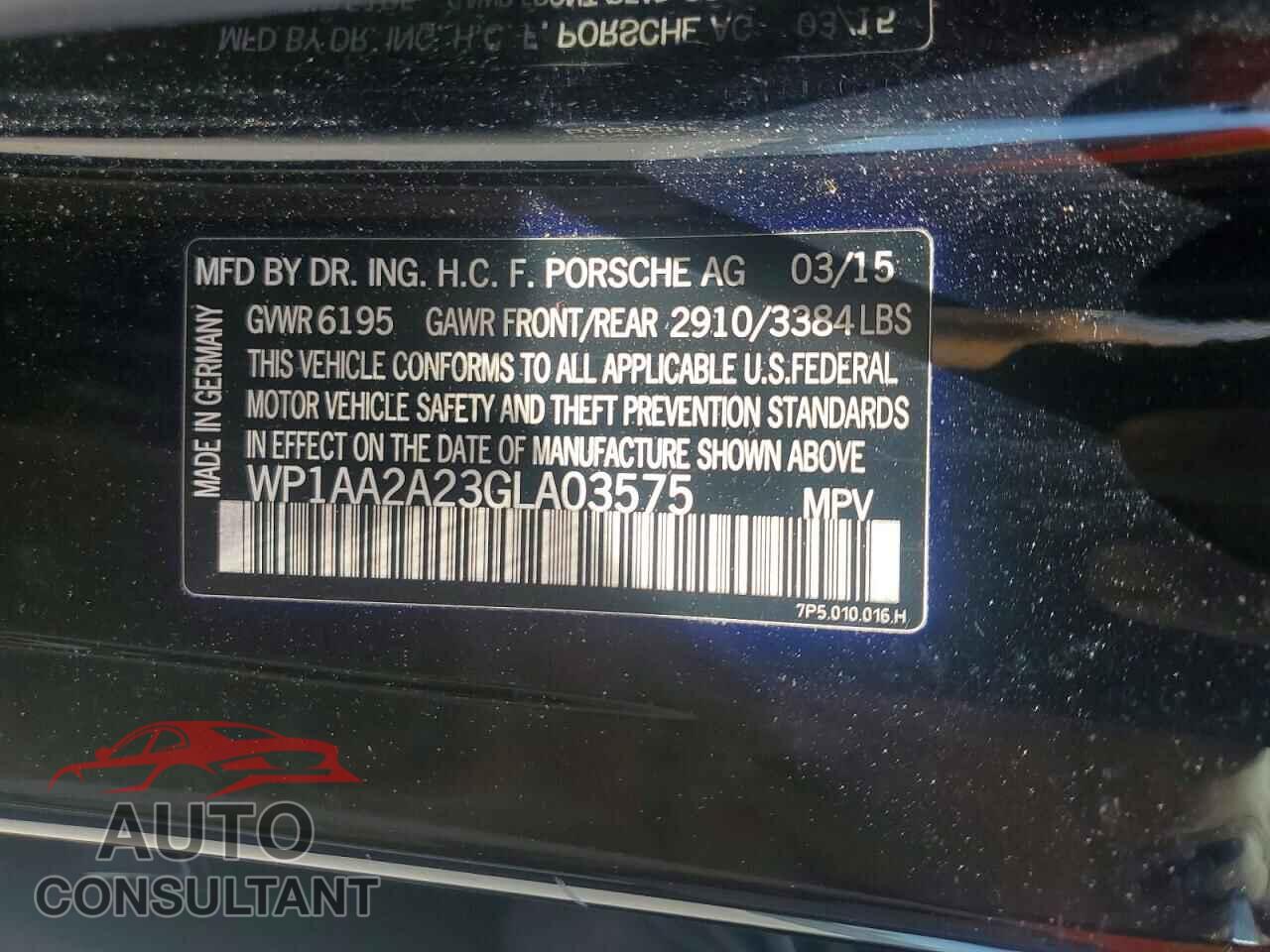 PORSCHE CAYENNE 2016 - WP1AA2A23GLA03575