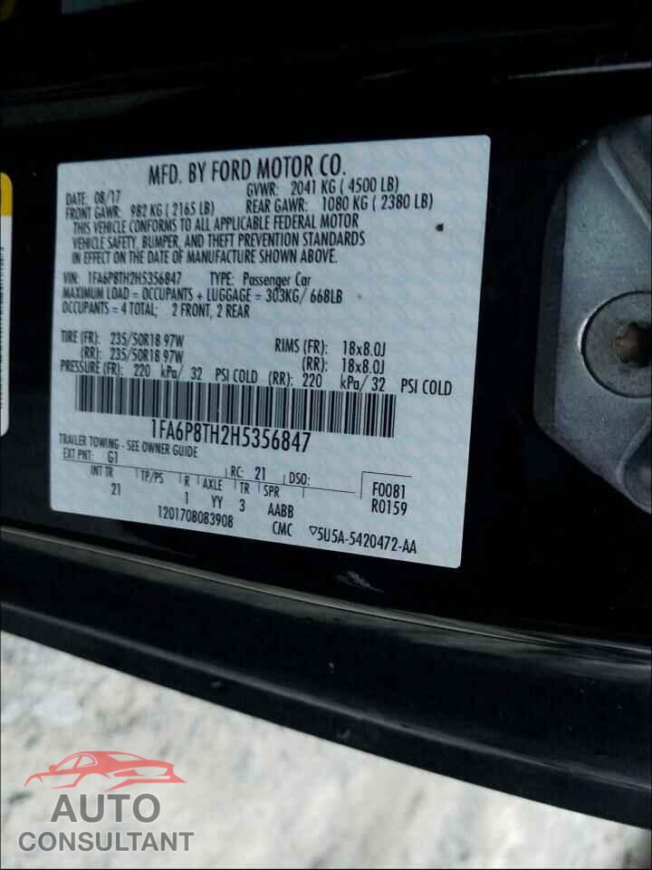 FORD MUSTANG 2017 - 1FA6P8TH2H5356847