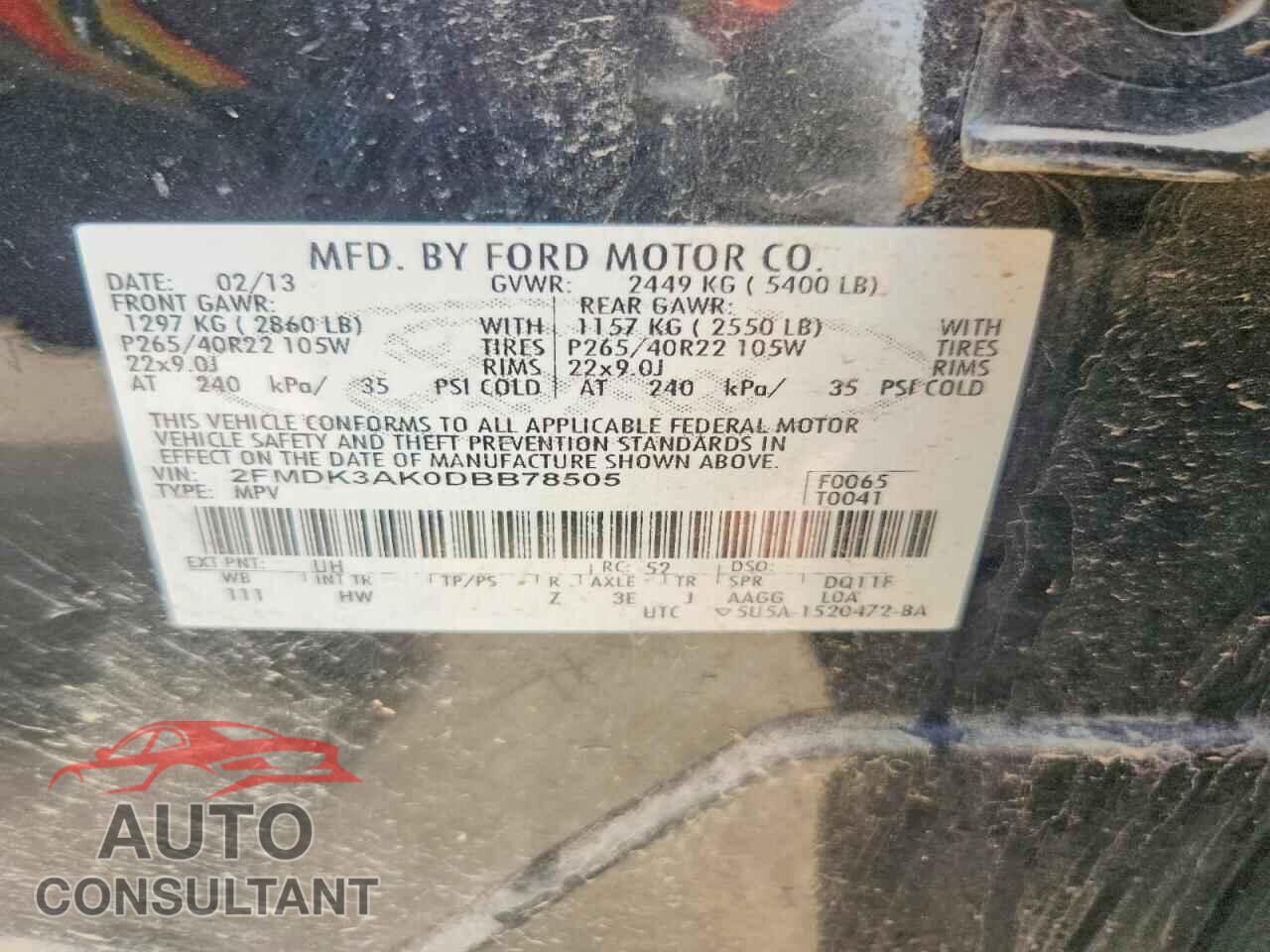 FORD EDGE 2013 - 2FMDK3AK0DBB78505