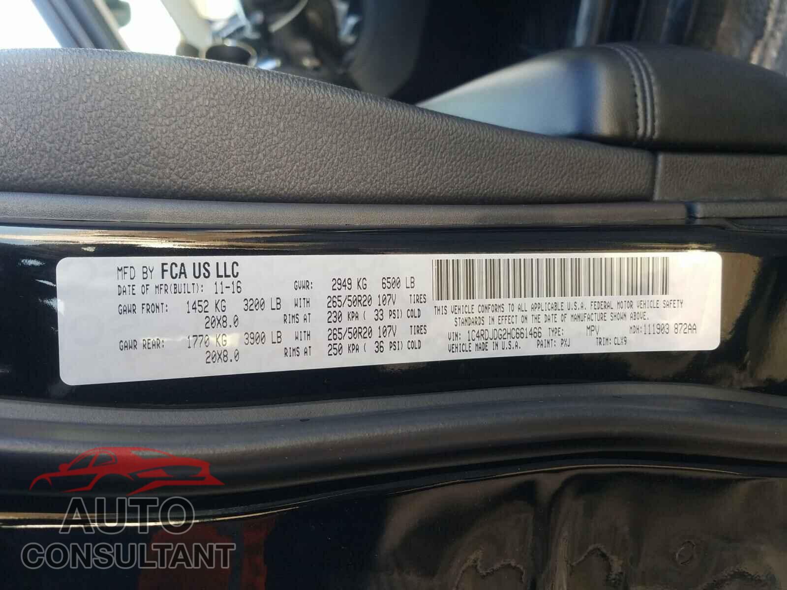 DODGE DURANGO 2017 - 1C4RDJDG2HC661466