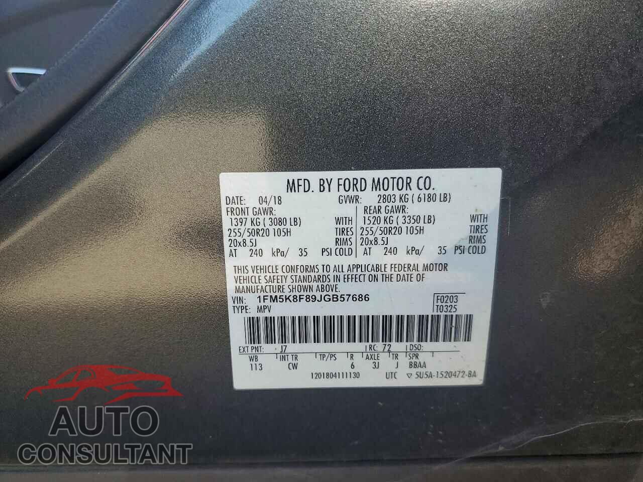FORD EXPLORER 2018 - 1FM5K8F89JGB57686