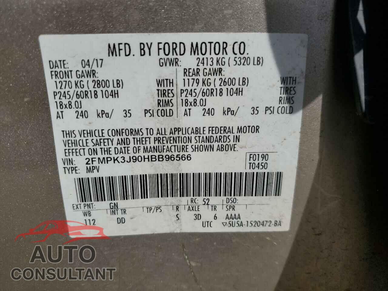 FORD EDGE 2017 - 2FMPK3J90HBB96566