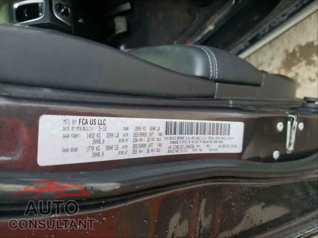 DODGE DURANGO 2018 - 1C4RDJEG1JC408336