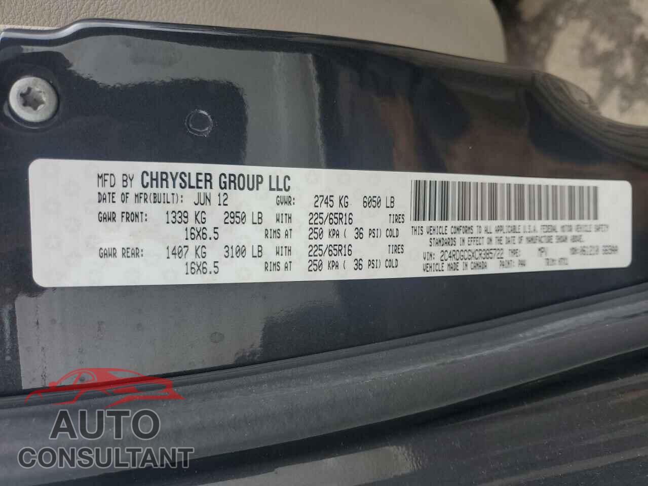 DODGE CARAVAN 2012 - 2C4RDGCGXCR385722