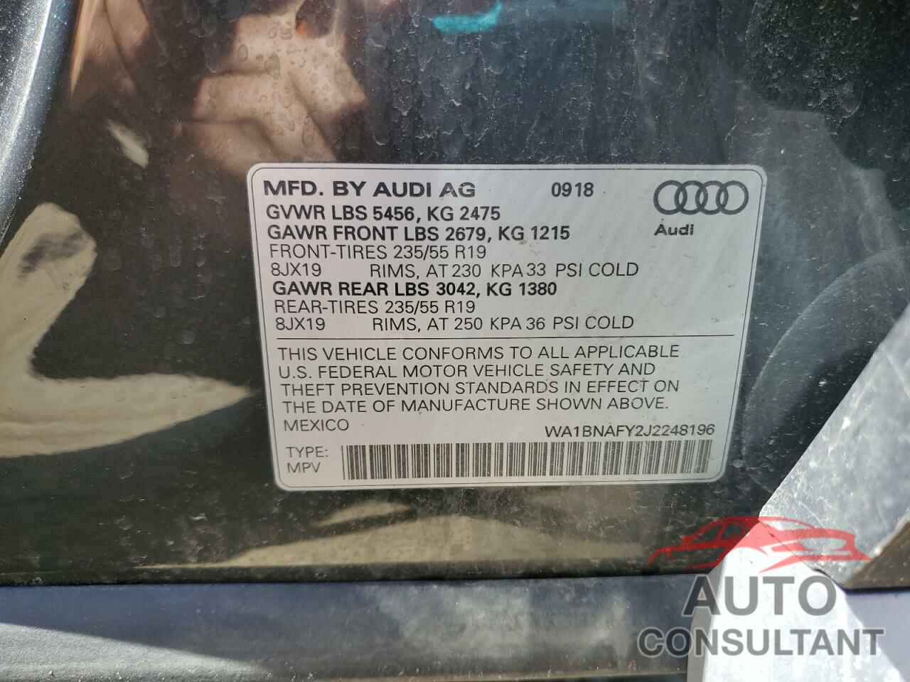 AUDI Q5 2018 - WA1BNAFY2J2248196