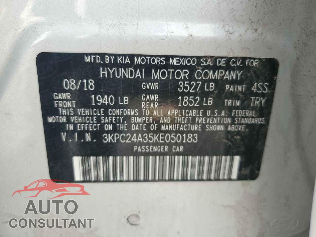 HYUNDAI ACCENT 2019 - 3KPC24A35KE050183