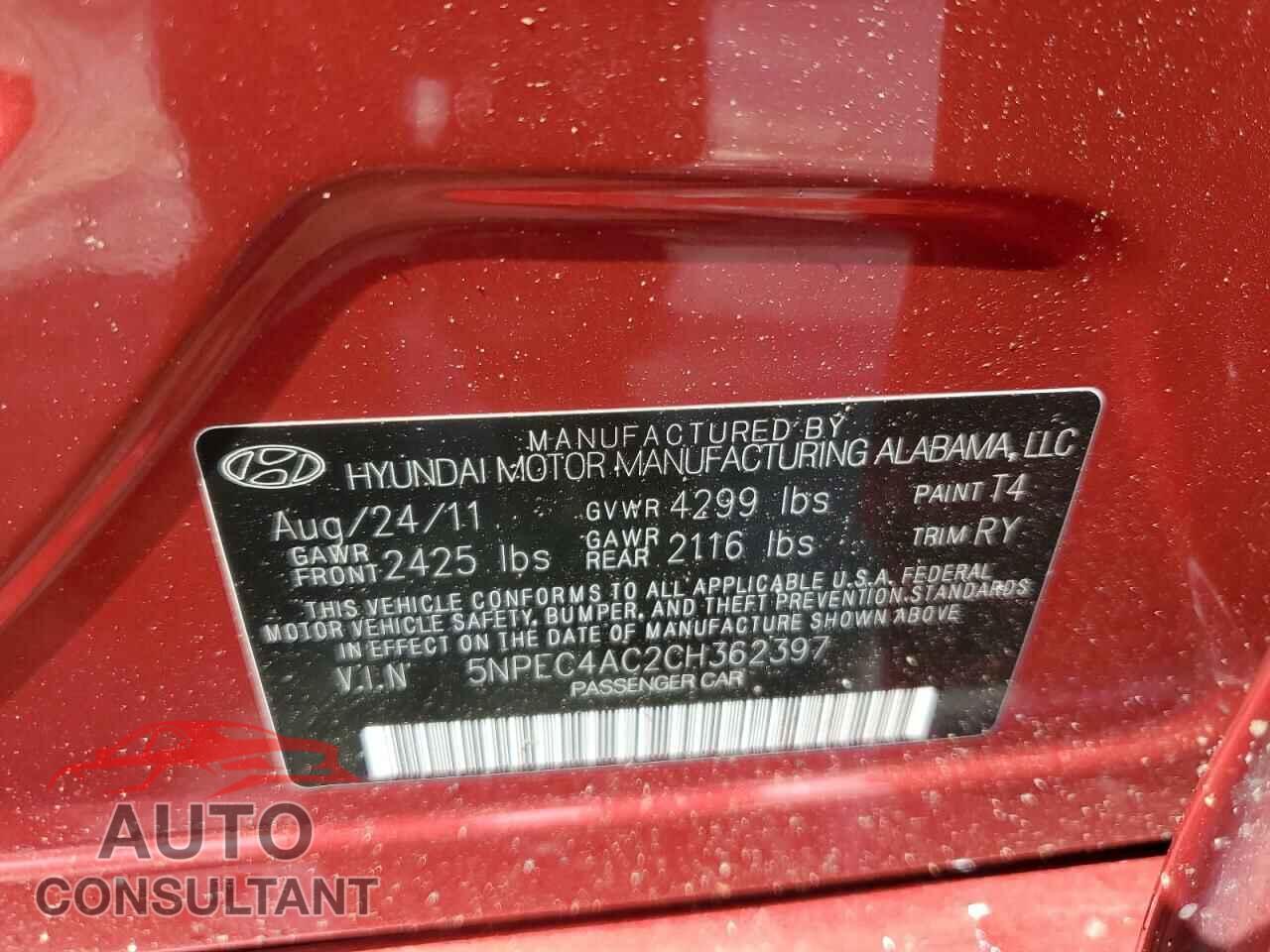 HYUNDAI SONATA 2012 - 5NPEC4AC2CH362397