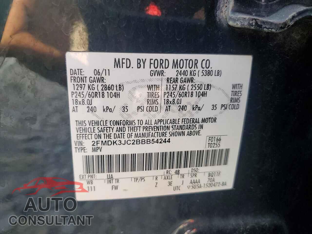 FORD EDGE 2011 - 2FMDK3JC2BBB54244