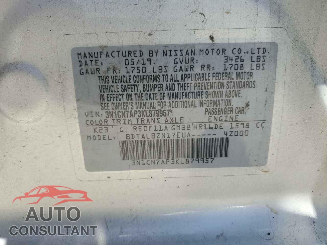 NISSAN VERSA 2019 - 3N1CN7AP3KL879957