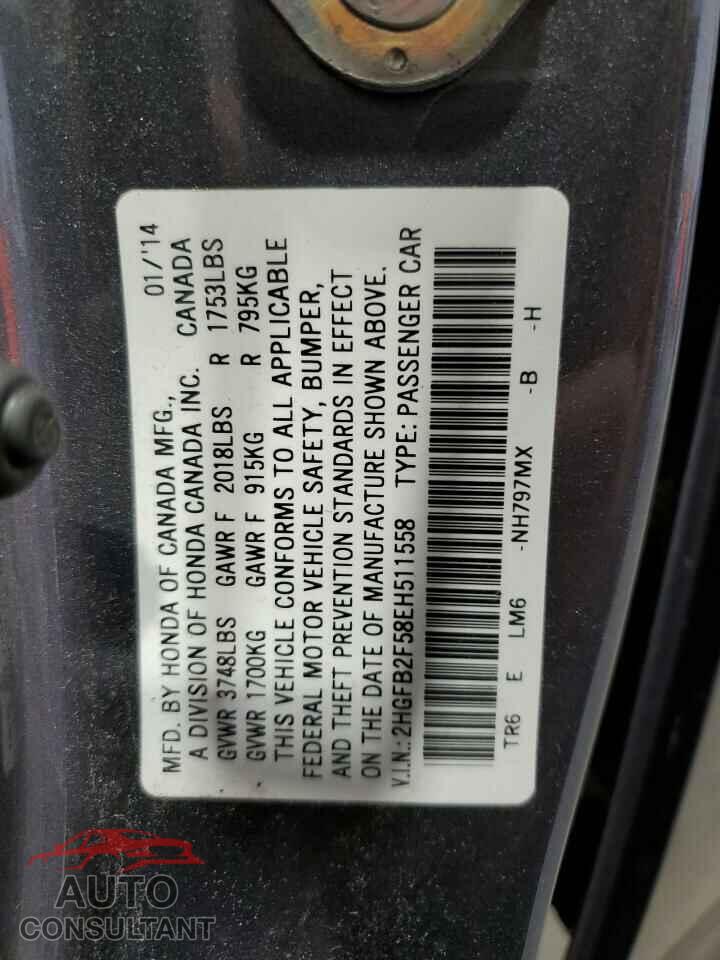 HONDA CIVIC 2014 - 2HGFB2F58EH511558