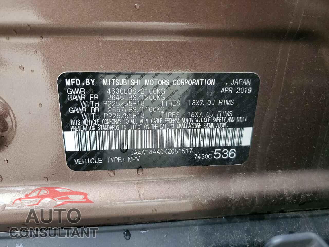MITSUBISHI ECLIPSE 2019 - JA4AT4AA0KZ051517