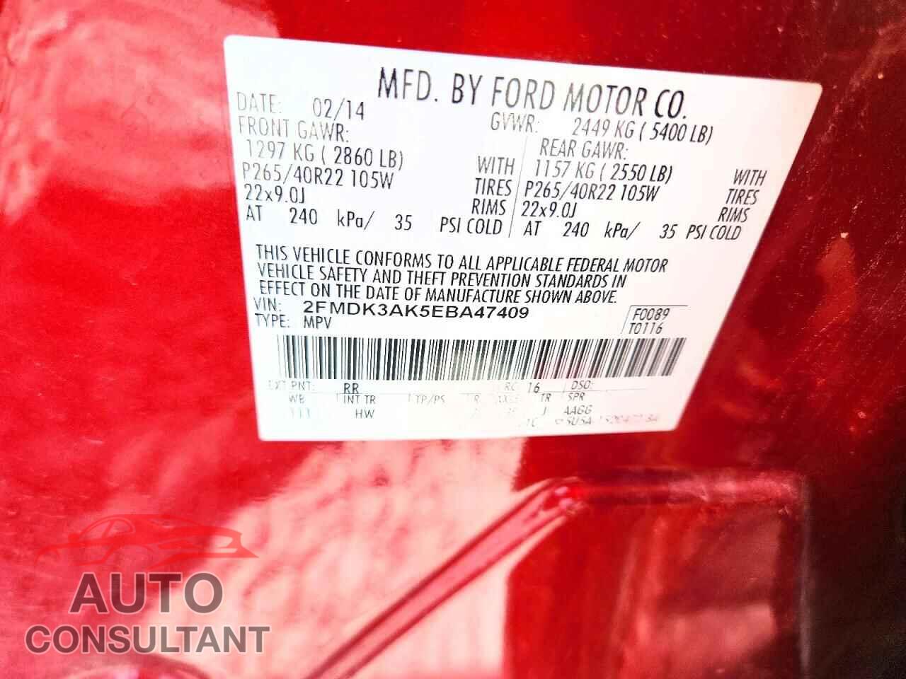 FORD EDGE 2014 - 2FMDK3AK5EBA47409