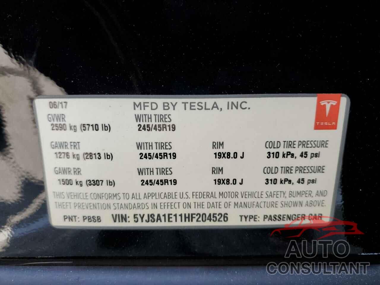 TESLA MODEL S 2017 - 5YJSA1E11HF204526