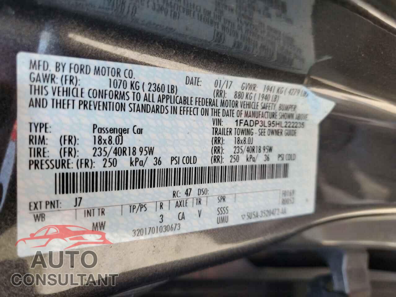 FORD FOCUS 2017 - 1FADP3L95HL222235