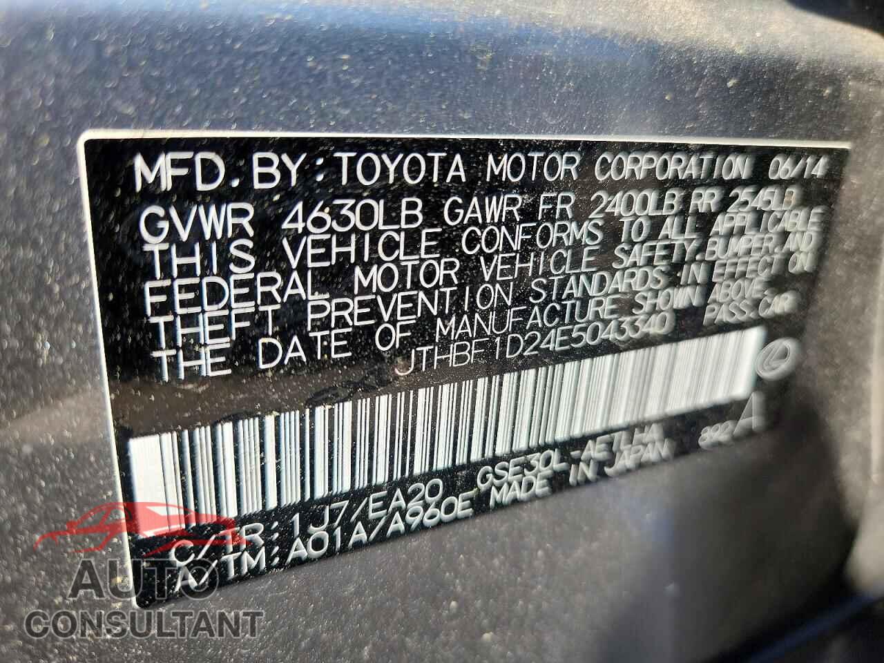 LEXUS IS 2014 - JTHBF1D24E5043340