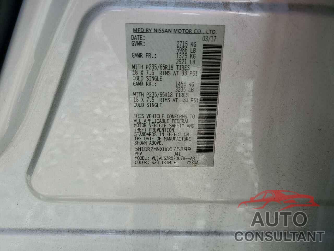 NISSAN PATHFINDER 2017 - 5N1DR2MNXHC675899