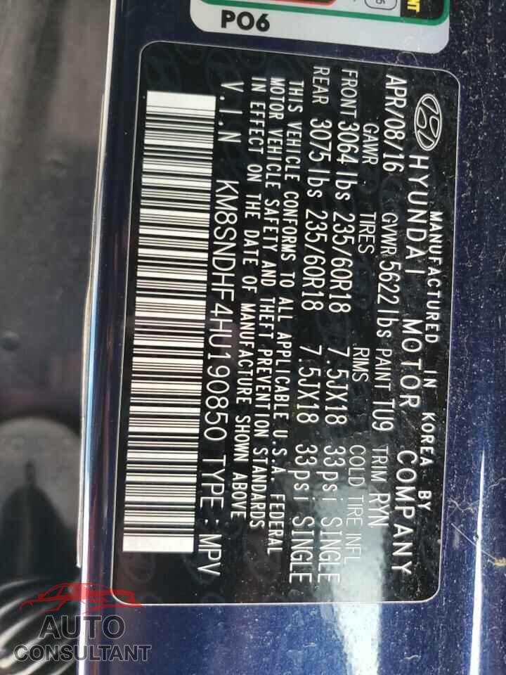 HYUNDAI SANTA FE 2017 - KM8SNDHF4HU190850