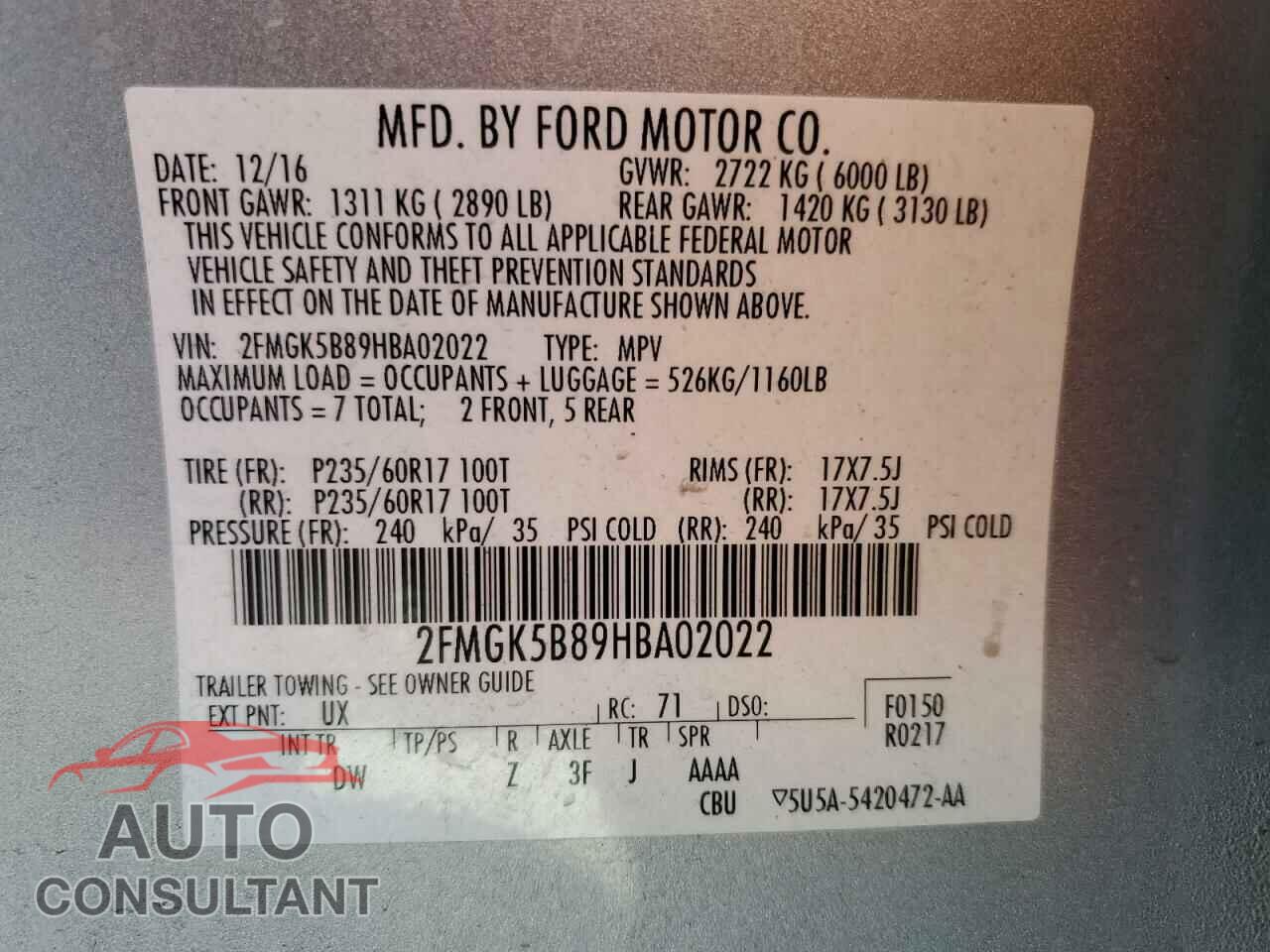 FORD FLEX 2017 - 2FMGK5B89HBA02022