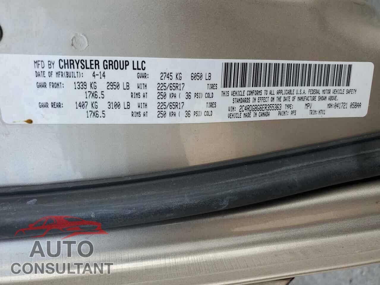 DODGE CARAVAN 2014 - 2C4RDGBG6ER355363
