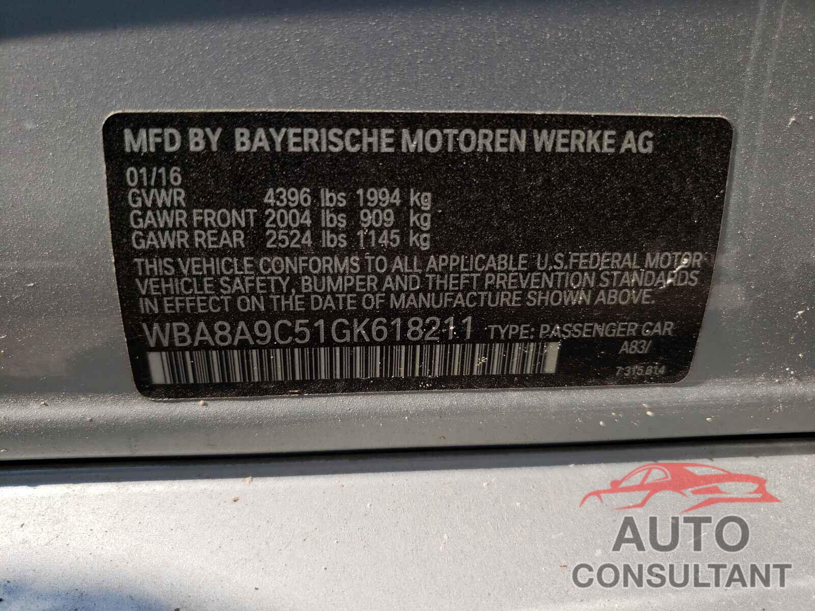 BMW 3 SERIES 2016 - WBA8A9C51GK618211