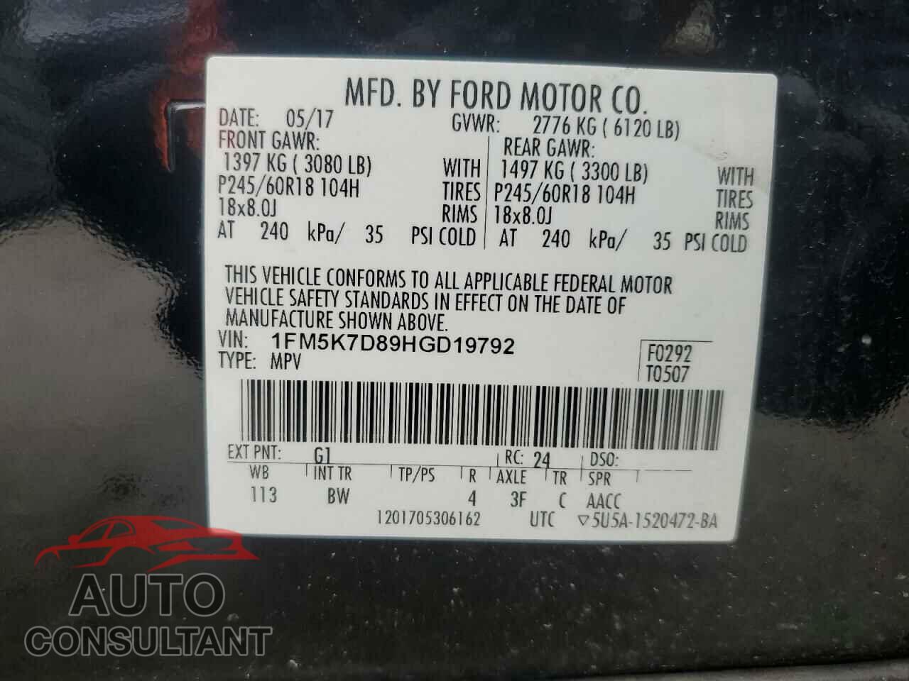 FORD EXPLORER 2017 - 1FM5K7D89HGD19792
