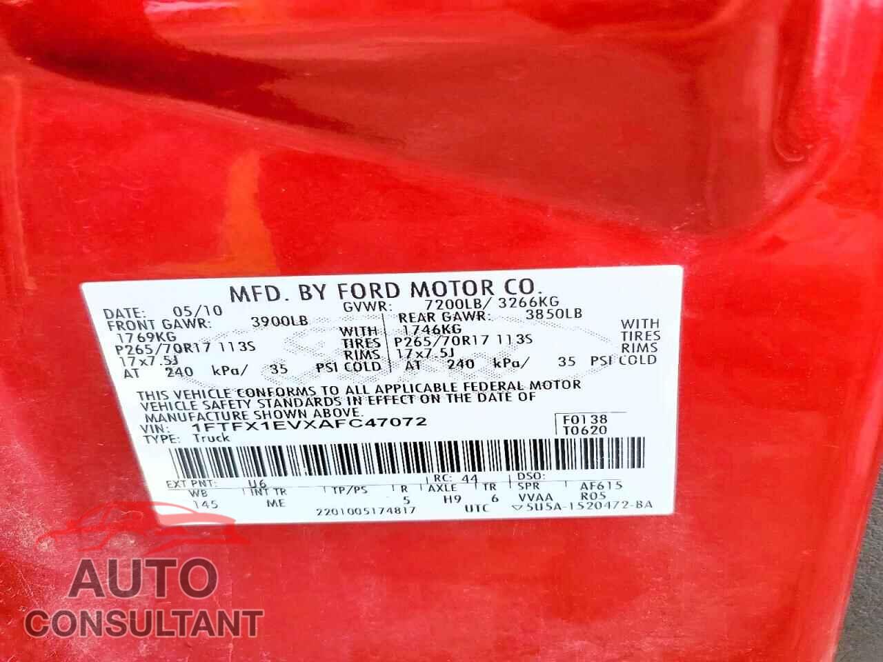 FORD All Models 2010 - 1FTFX1EVXAFC47072