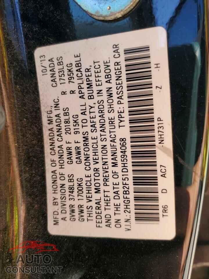 HONDA CIVIC 2013 - 2HGFB2F51DH594068