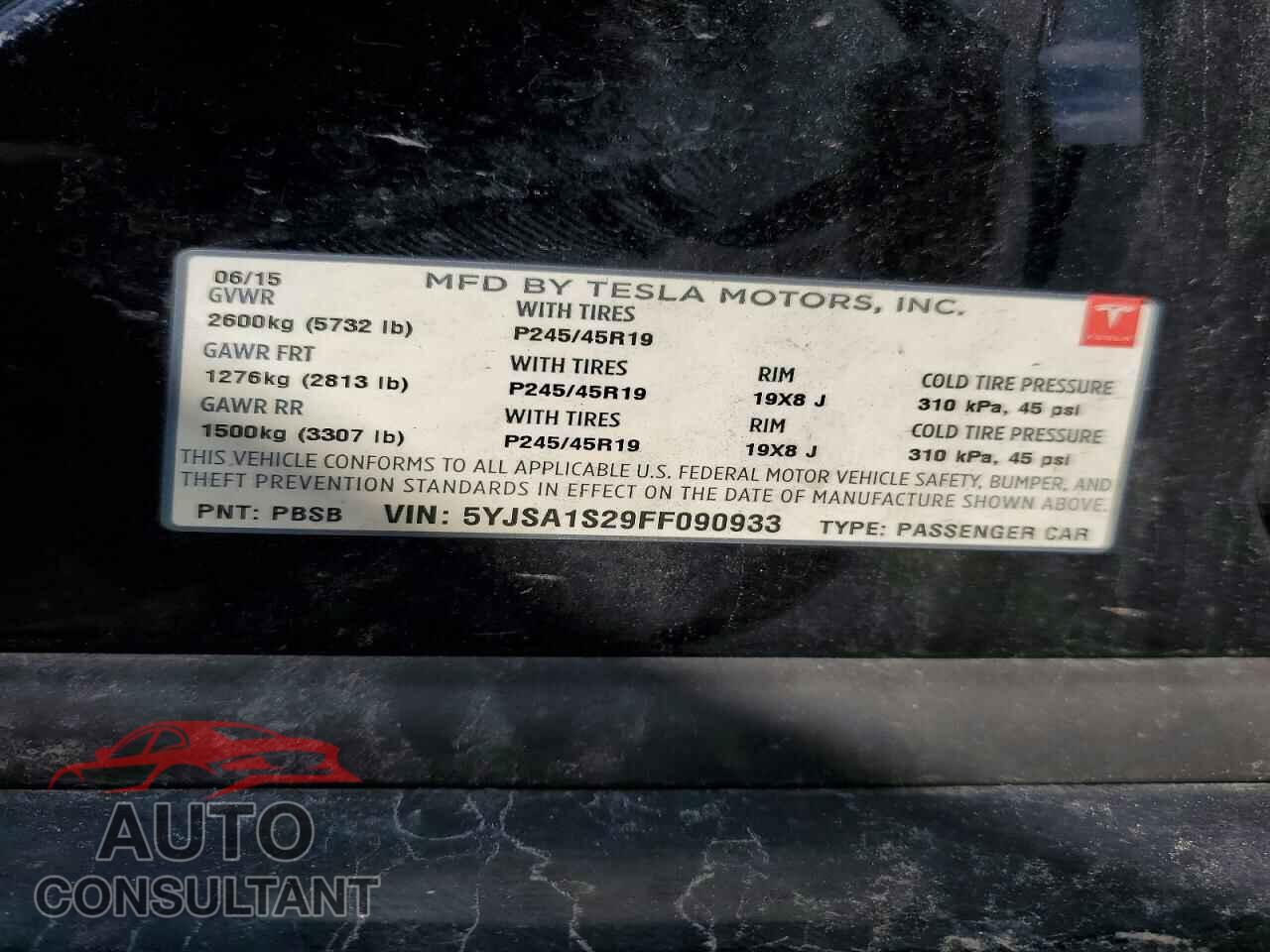 TESLA MODEL S 2015 - 5YJSA1S29FF090933