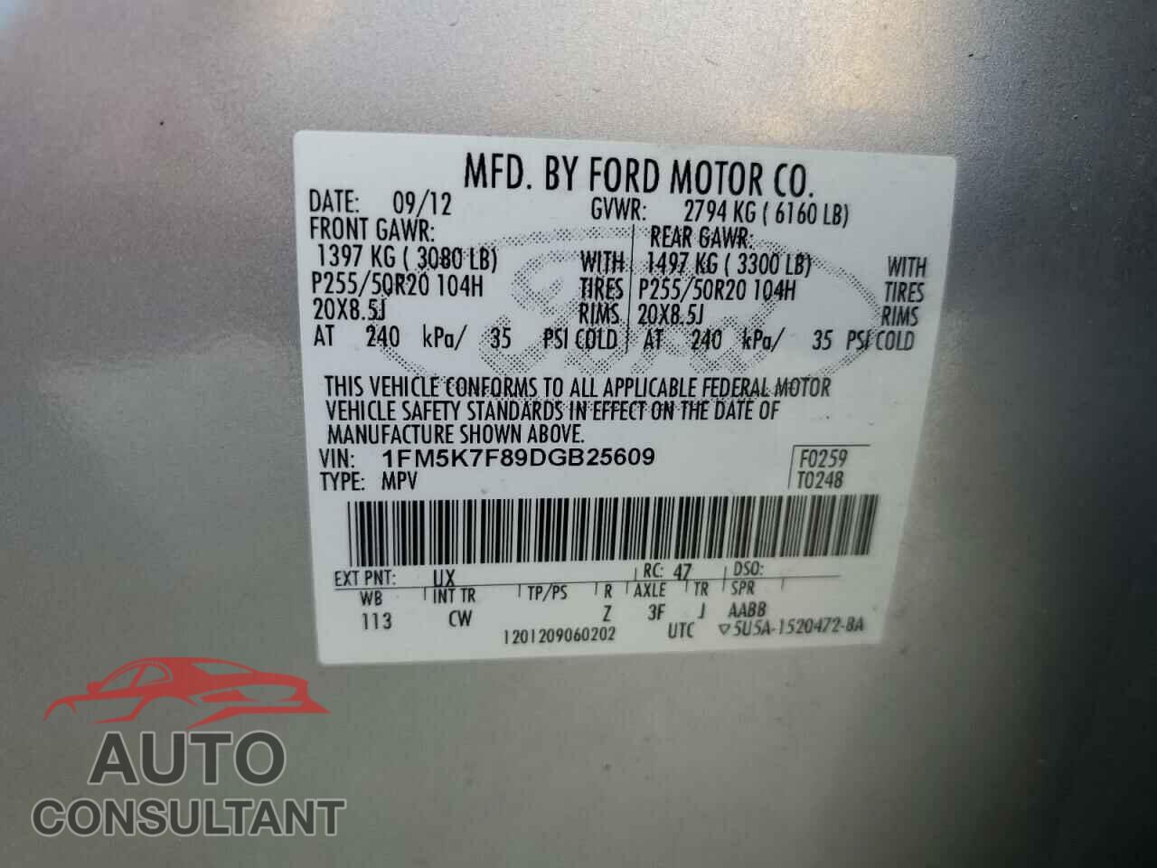 FORD EXPLORER 2013 - 1FM5K7F89DGB25609